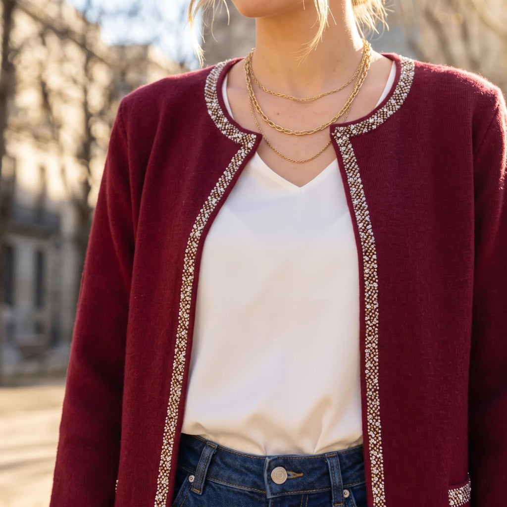 Chaqueta Corta Granate Con Brillos