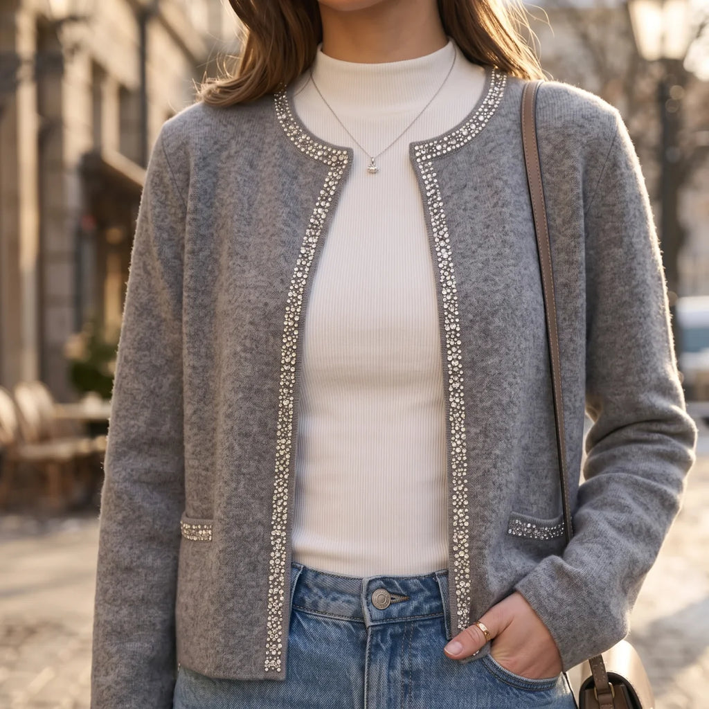 Chaqueta Corta Gris con Brillos