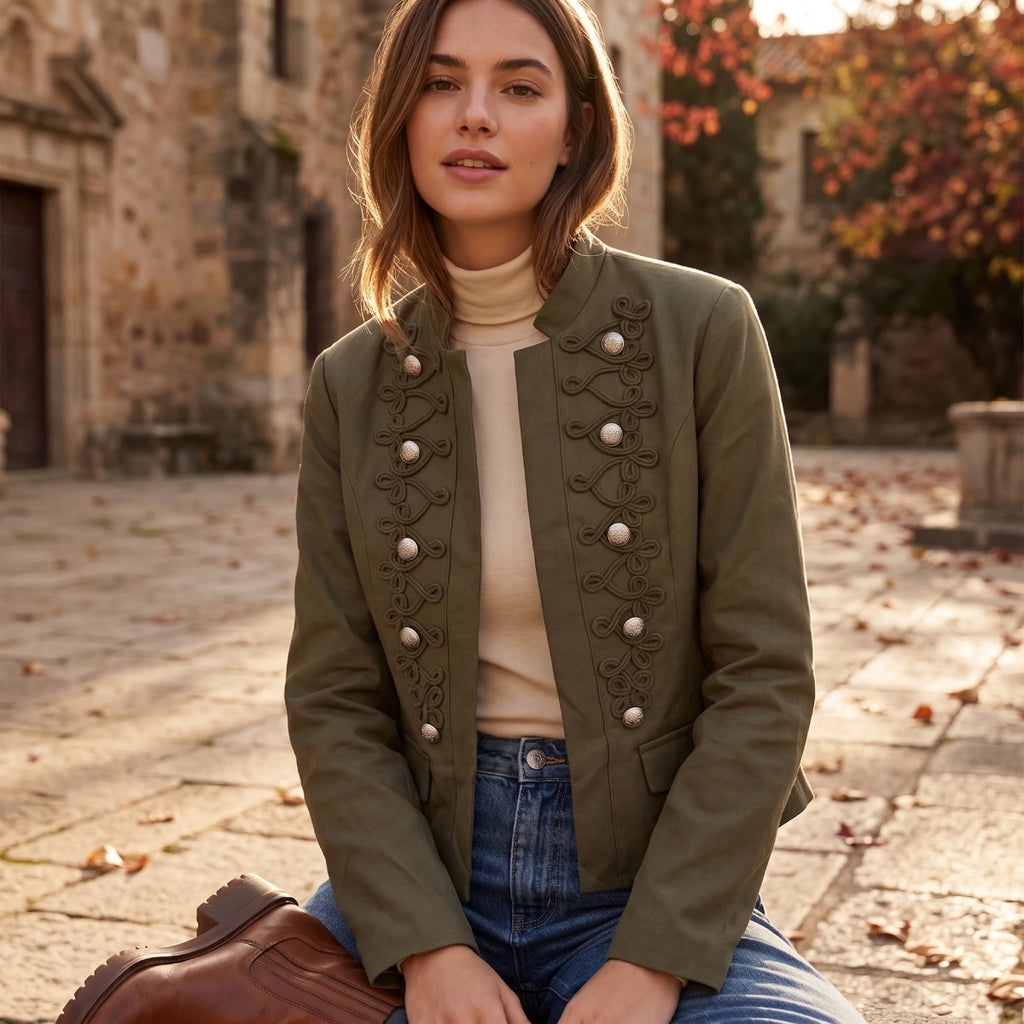 Chaqueta Verde Caqui Con Botones