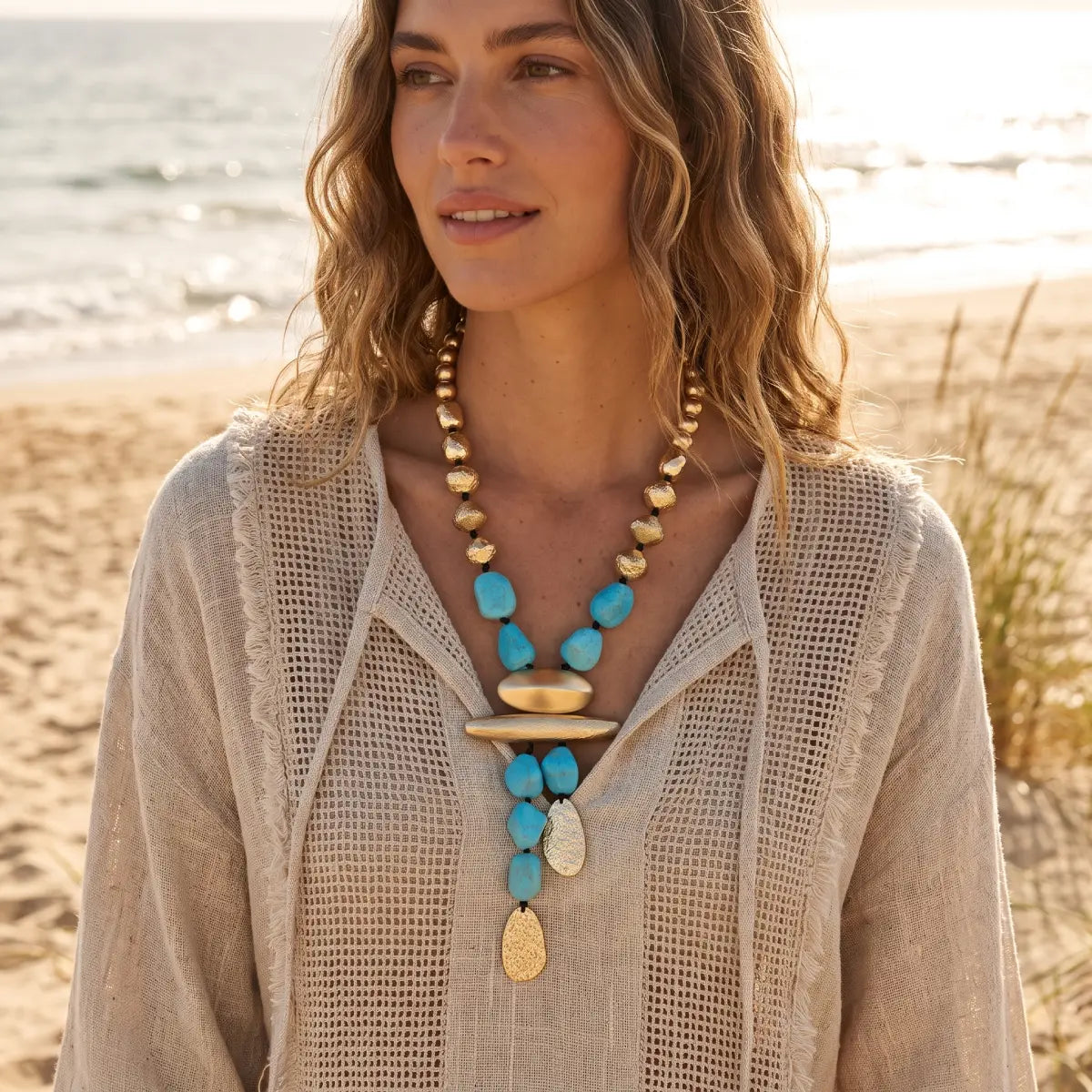 Collar Largo Lazo Detalles Azules