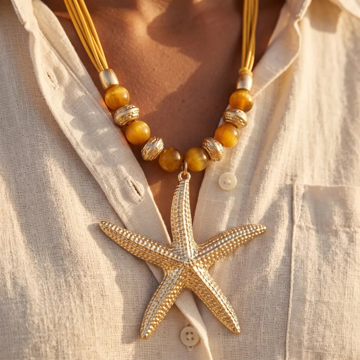 Collar Largo Mostaza Con Estrella