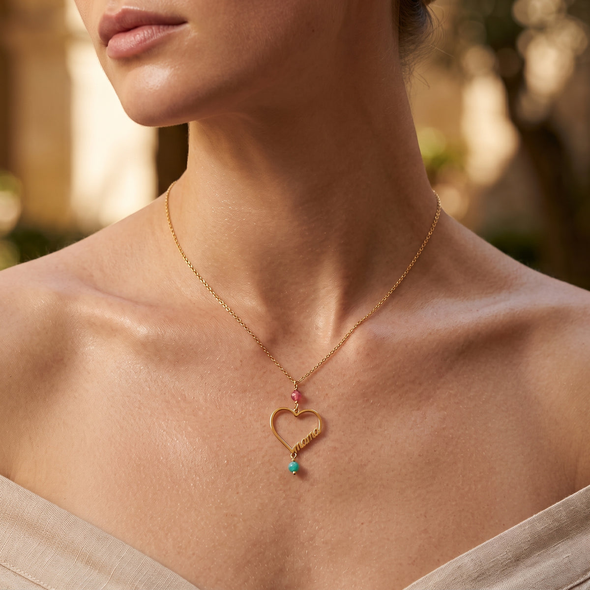 Collar Dorado Mamá Corazón Piedras