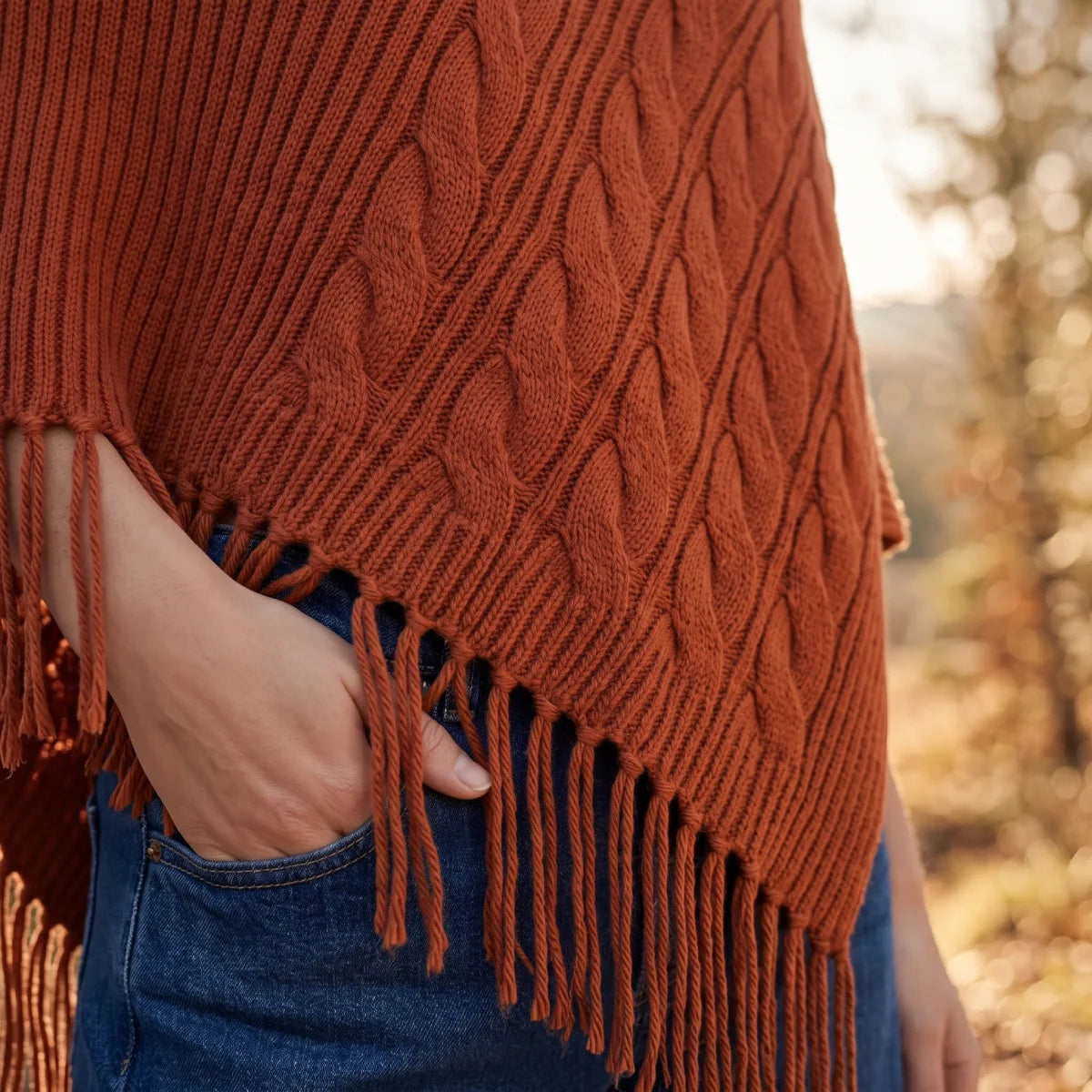 Poncho Terracota con Flecos