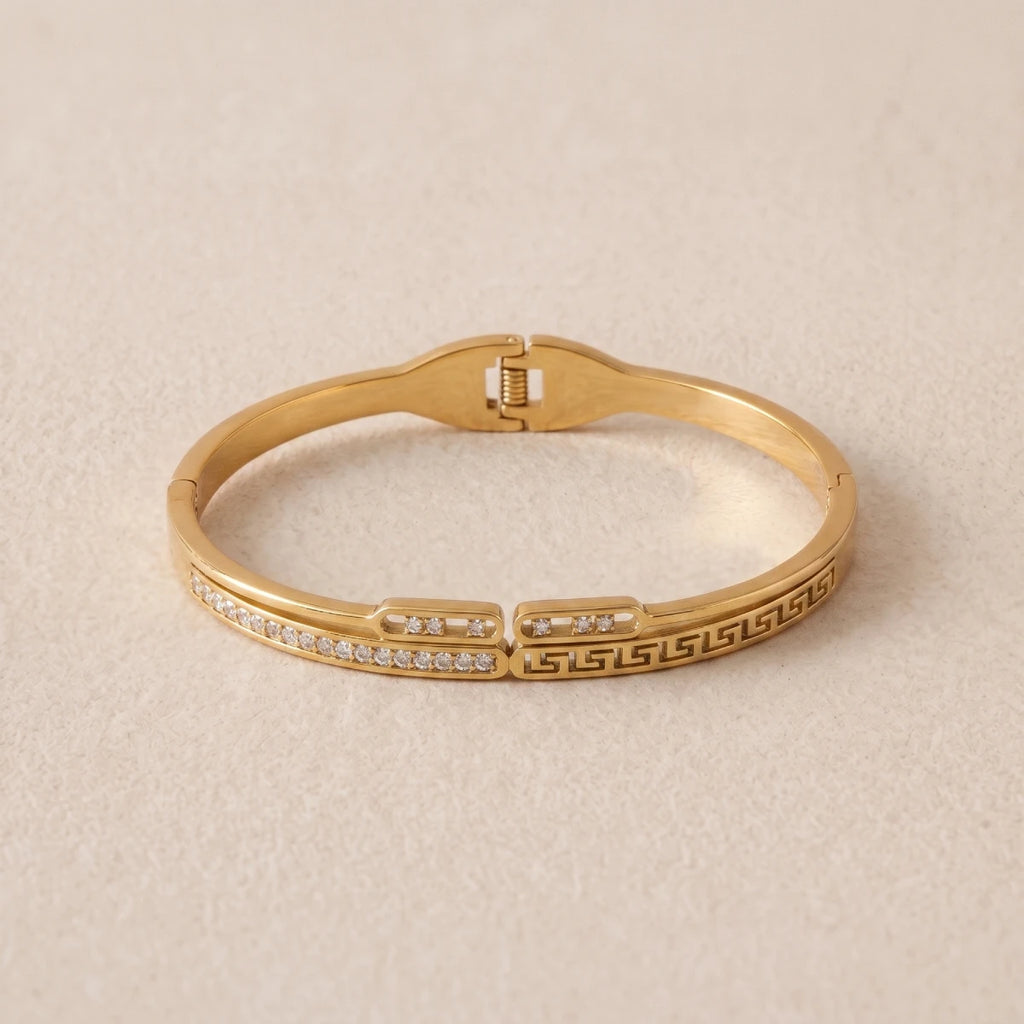 Pulsera Rígida Dorada Greca Griega