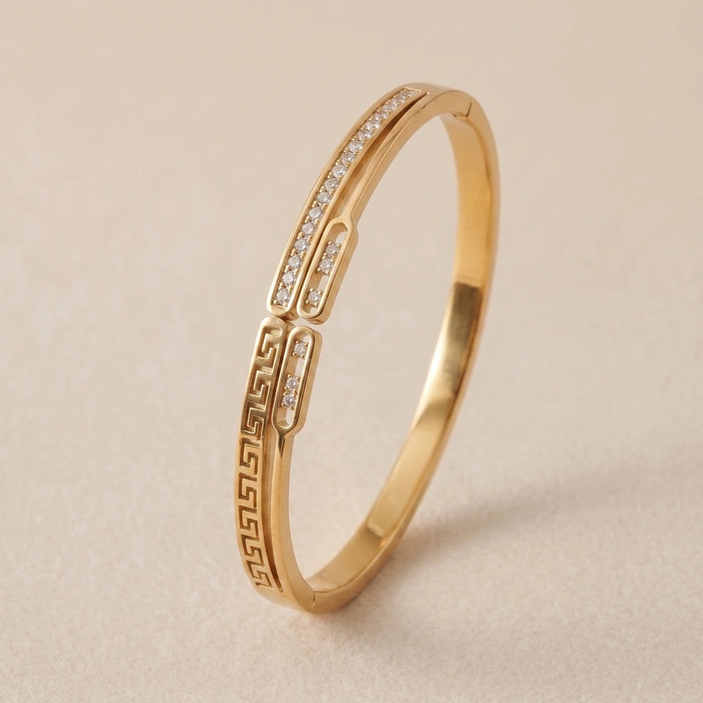 Pulsera Rígida Dorada Greca Griega