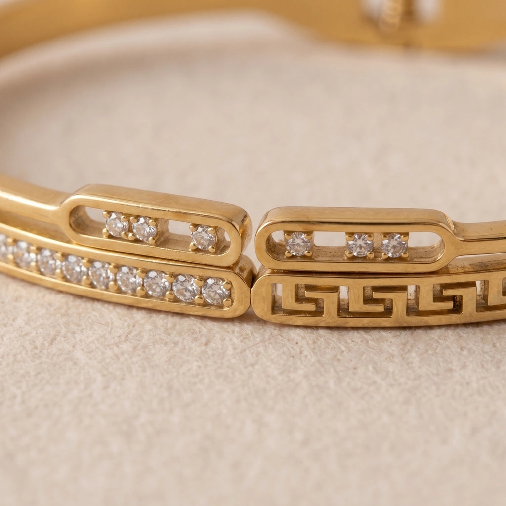 Pulsera Rígida Dorada Greca Griega